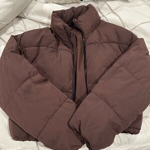 H&M BROWN PUFFER CROP JACKET